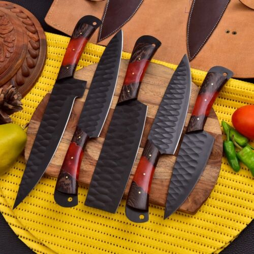 Custom knives Handmade knives Forged carbon steel Chef knife Kitchen knives Chef set High-quality knives Sharp blades Wooden handles Rust-resistant knives (1).j