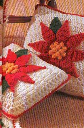 Christmas Poinsettia Pillows Vintage Pattern