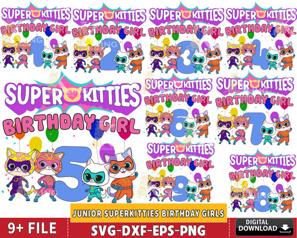 Junior SuperKitties Birthday Girls Number bundle, 9 file SuperKitties svg.jpg
