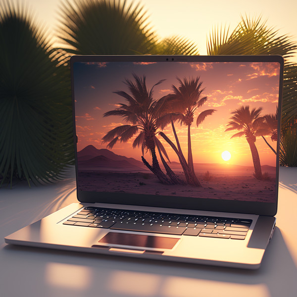 bekhan_laptop_on_the_background_of_palm_trees_and_sunset_3d_4k__79572122-9c20-4179-a8c0-89717b032197.png