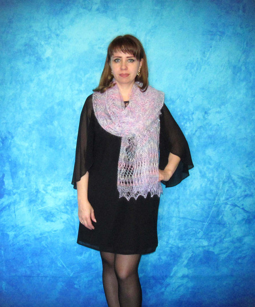 Hand knit pink scarf,Warm Russian Orenburg shawl,Wool wrap,Goat down stole,lilac Bridal cover up,Wedding cape,Kerchief 6.JPG