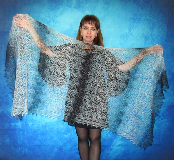 Hand knit turquoise scarf, Handmade Russian Orenburg shawl, Goat wool shoulder wrap, Warm cover up, Lace pashmina, Downy kerchief, Stole, Cape, Gift for mom.JPG