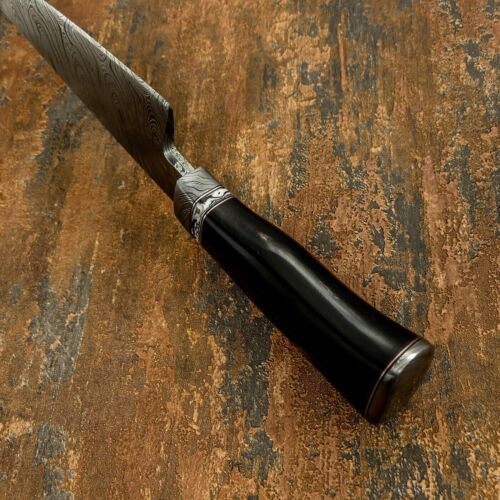 Custom Hand Forged Damascus Chef Knife Set Brass Bolster Bull Horn Han