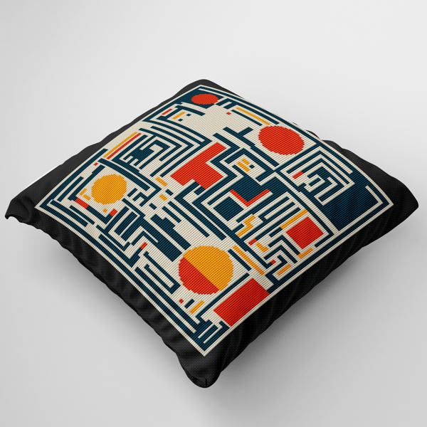 mid century modern cross stitch pattern cushion