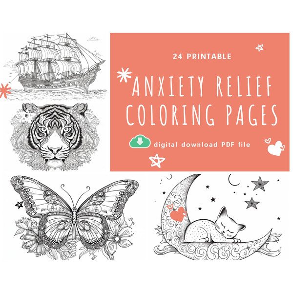 Anxiety Relief Coloring Pages for Adults, 24 printable (SET1).jpg