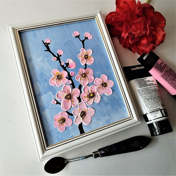 Cherry blossom-acrylic-painting-framed-textured-art.jpg