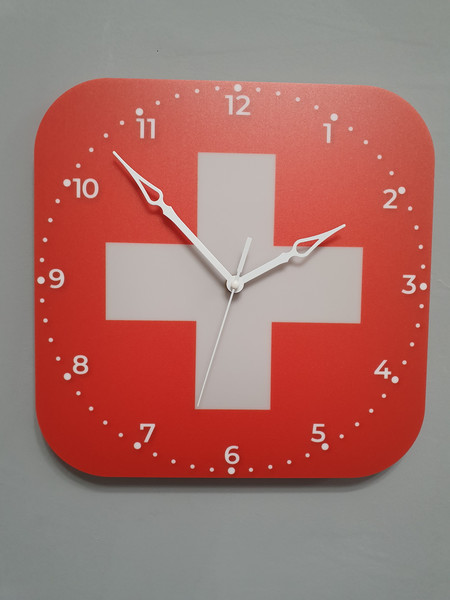 Swiss flag clock for wall, Swiss wall decor, Swiss gifts (Switzerland)