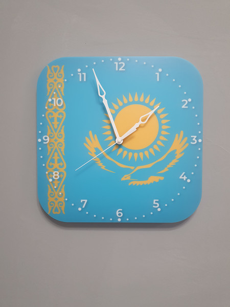 Kazakh flag clock for wall, Kazakh wall decor, Kazakh gifts (Kazakhstan)