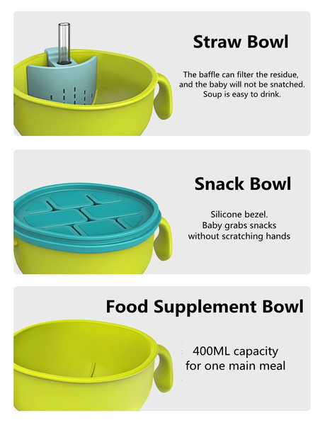Suction Bowls For Baby - Bowls With Handle And Lid,food Grade Food  Container With Straw, Snack Bowls, Baby Feeding Utensils