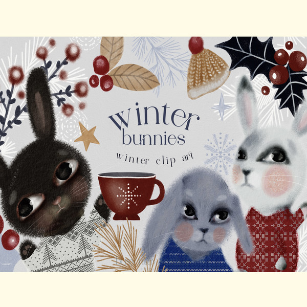 Cute Winter Bunnies Illustrations PNG.jpg