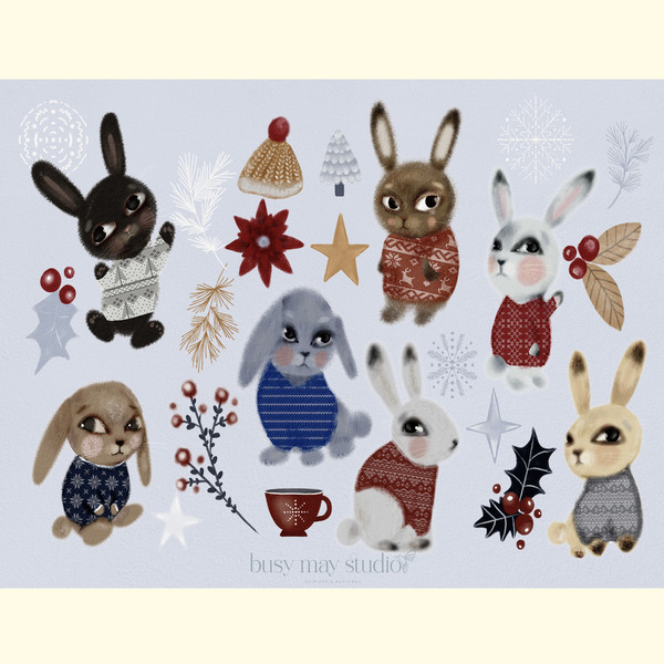 Cute Winter Bunnies Illustrations PNG_ 2.jpg