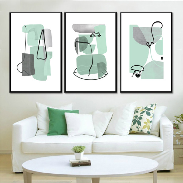 Green Posters Set Of Three Prints, Abstract Painting Large Triptych Wall Art Scandi Art, Green Gray Art Digital Download