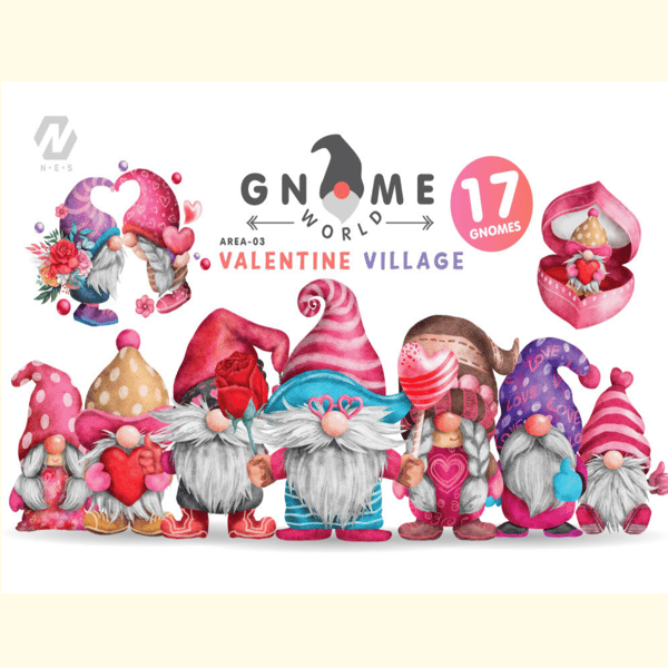Gnome Valentine Watercolor PNG Clipart.jpg