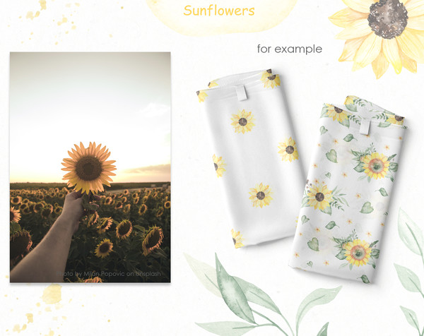 12 Sunflowers watercolor seamless patterns.jpg