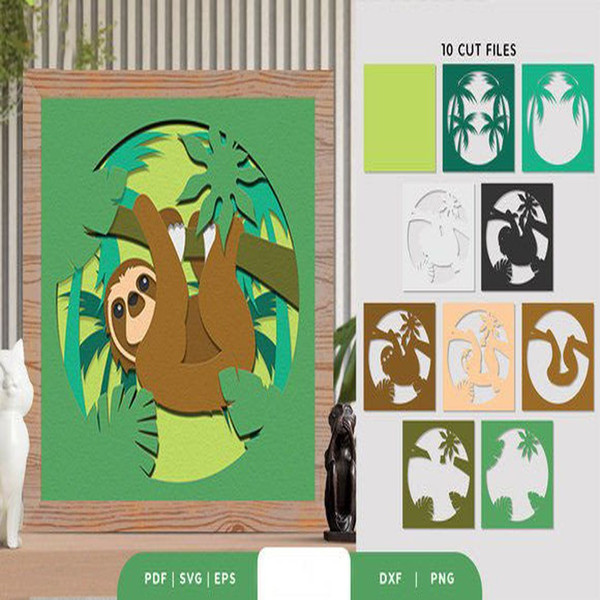 1080x1080 size Tropical-Sloth-3D-Shadow-Box-Paper-Cut-3D-SVG-67995796-2-580x386.jpg