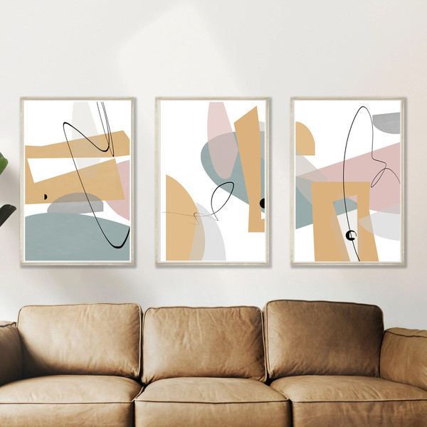 Abstract Printable Art, Three Posters, Yellow Pink Wall Art, Abstract Triptych Modern Artwork Set Of 3 Prints Home Decor