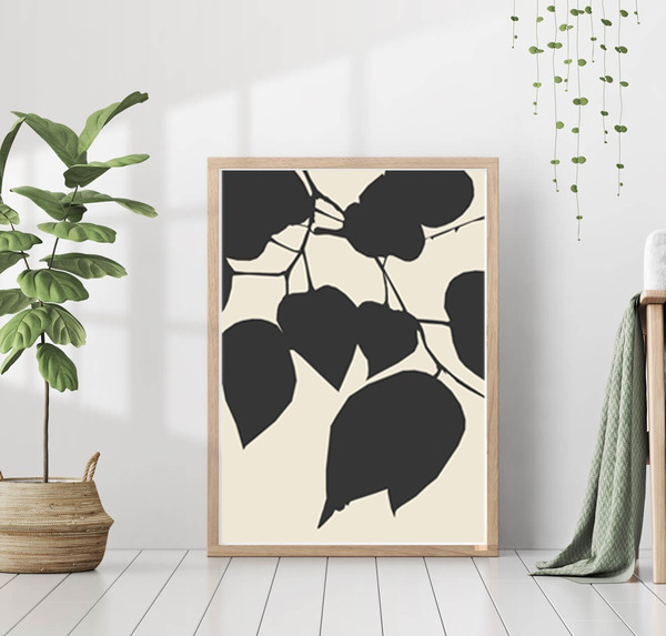 Leaf Wall Decor, Black Beige Art, Triptych Artwork, Printable Art, Set Of 3 Posters, Leaves Poster, Large Prints 24x36