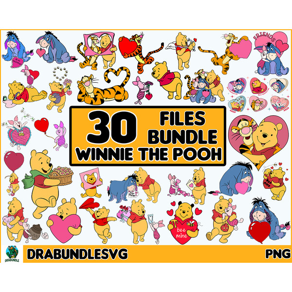 30 Winnie The Pooh And Piglet Vatentines Cute Clipart PNG Files DIGITAL DOWNLOAD Children's Sublimation Design Printable Instant download.jpg