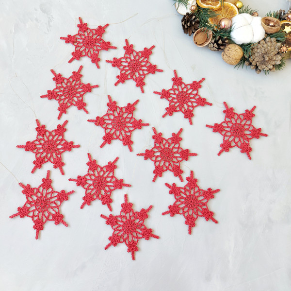 Christmas tree decorations handmade crochet red snowflakes.jpg