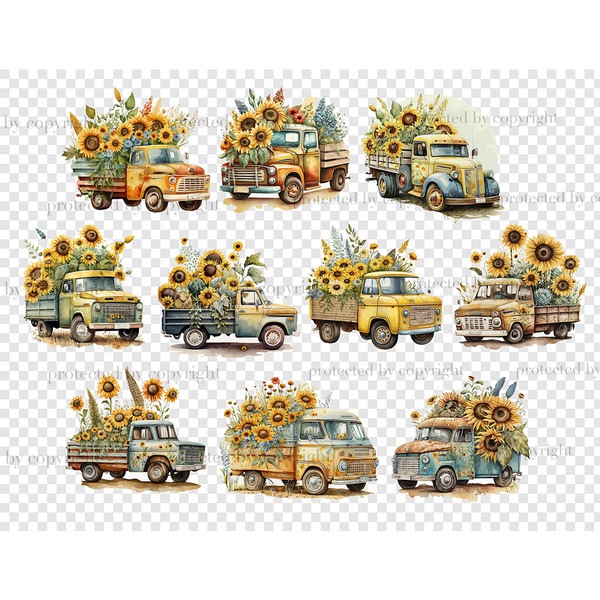 Sunflower Truck Clipart  Vintage Truck Clipart - Inspire Uplift