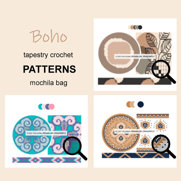 SET BOHO wayuu mochila bag crochet pattern tapestry crochet bag pattern.jpg