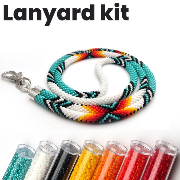 Colorful Bead Crochet Lanyard Kit, DIY Lanyard ID Holder Kit