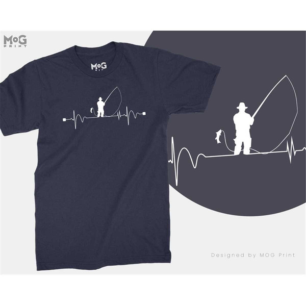 Funny Fishing T-Shirt, Fisherman Heart Beat Pulse