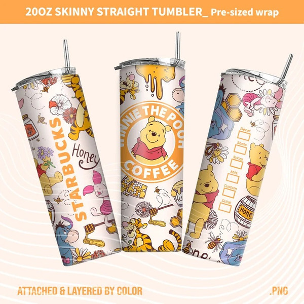 Pooh Spring Cartoon 20oz Skinny Tumbler Wrap Design PNG, Floral Skinny 20oz, Straight_Tapered Tumbler Design, Digital Download,Png Download.jpg