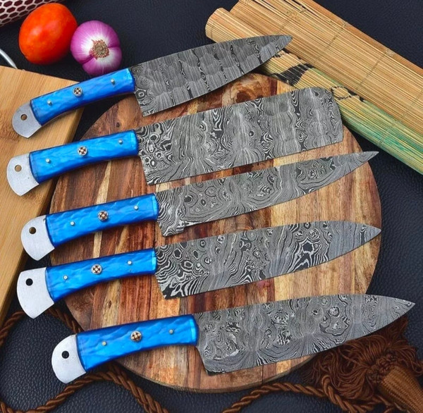 Hand Forged Carbon Steel Chef's Knife Set of 5 BBQ Knife Kitchen Knives  Gift for Boyfriend Anniversary Gift-Gift for Him Groomsmen gift