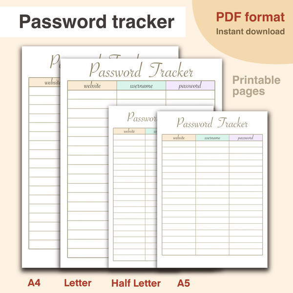 Password Tracker, Printable Password Log, Print at home plan - Inspire ...