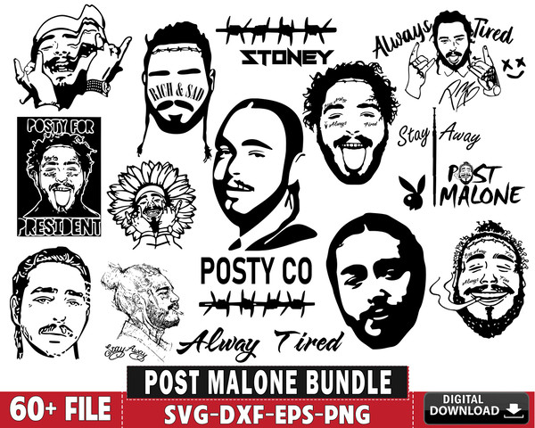 60 file Post Malone svg bundle, Digital Download - Inspire Uplift