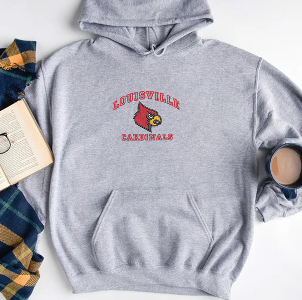 VINTAGE Louisville Cardinals Hoodie Mens Medium Gray Sweatshirt NCAA 90s  Logo