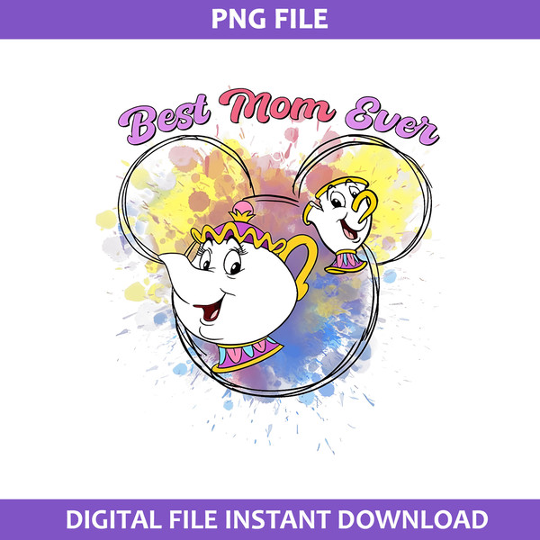 Best Mom Ever Png, Mrs Potts and Chip Png, Cartoon Mother's Day Png Digital  File