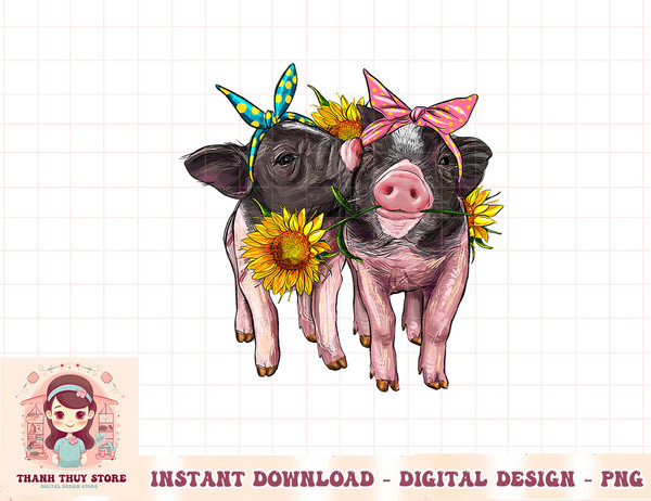 Western Cute Baby Pigs With Sunflower Bandana Animal Farm T-Shirt copy.jpg