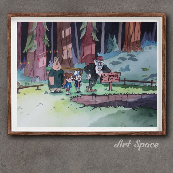 Gravity Falls-Mabel Pines-Bottom Pit-Dipper-Stanley-Cartoon Watercolor Painting-Dark Painting-Green Drawing-Forest-2.jpg