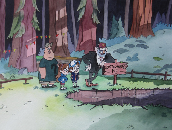 Gravity Falls-Mabel Pines-Bottom Pit-Dipper-Stanley-Cartoon Watercolor Painting-Dark Painting-Green Drawing-Forest-1.JPG