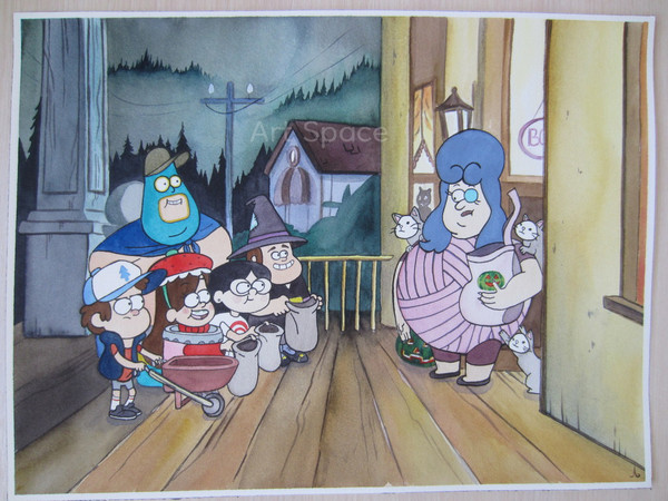 Gravity Falls-Dipper-Mabel Pines-Candy-Grenda-soos-cat-Lazy Susan-Halloween-cartoon-costumes-watercolor painting-6.JPG