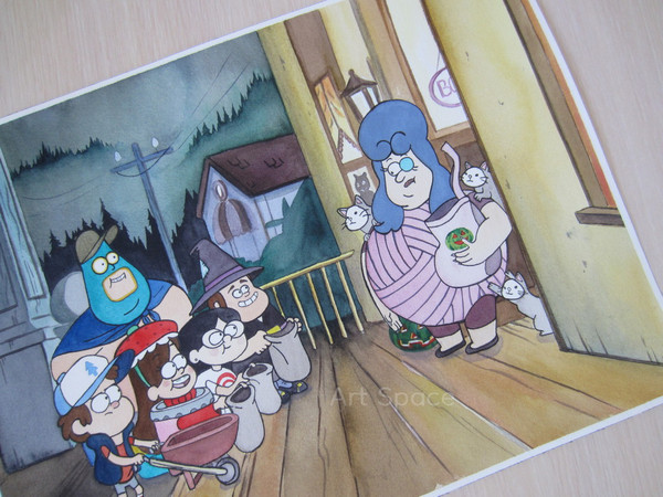 Gravity Falls-Dipper-Mabel Pines-Candy-Grenda-soos-cat-Lazy Susan-Halloween-cartoon-costumes-watercolor painting-13.JPG