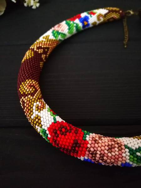 Beaded Necklace , Seed Bead Crochet Necklace