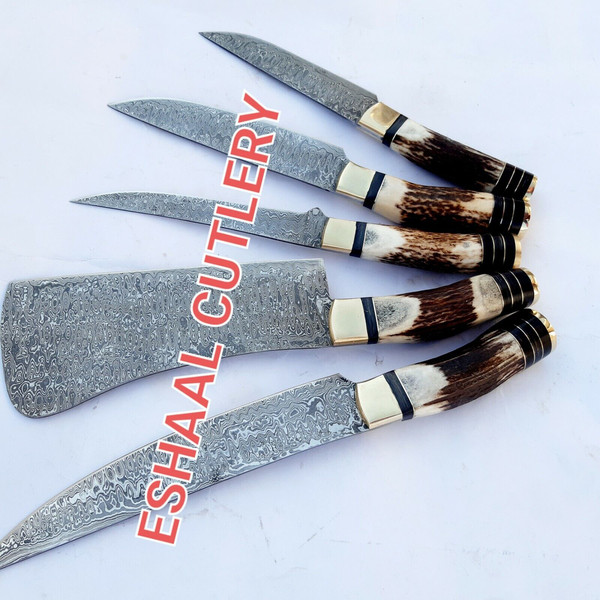 Custom Handmade Damascus Steel Folding Pocket Knife with Antler