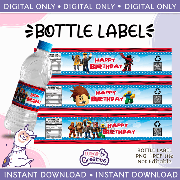 ▷ Roblox Girl water bottle label digital
