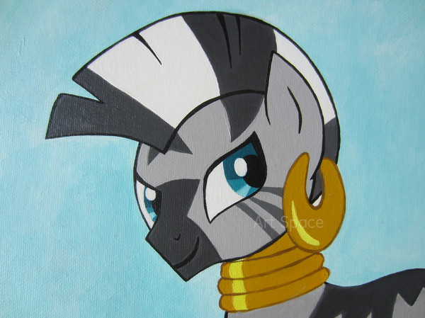 My Little Pony- Zecora- Zebra-pony-Friendship Is Magic MLP-gray acrylic painting-cartoon on canvas-cartoon-3.JPG