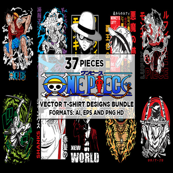 37 One Piece Anime Vector T-shirt Designs Bundle - Inspire Uplift