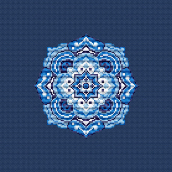 Mandala blue cross stitch pattern-2