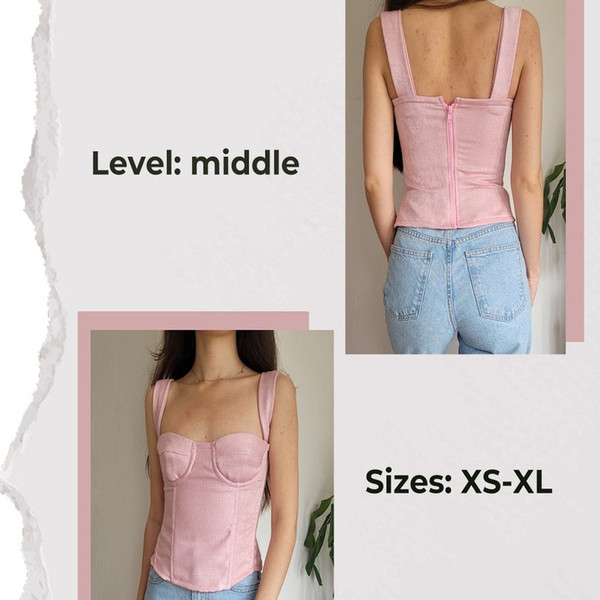 corset top sewing pattern, XS-XL