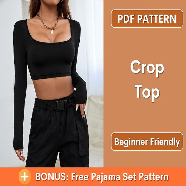 Crop Top Pattern, Long Sleeve Top Sewing Pattern