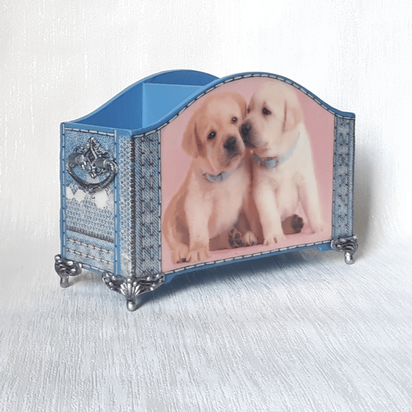 Wooden stand for pencils , pens or combs  . Decorative organizer with  Cute Dogs  pattern (8).jpg