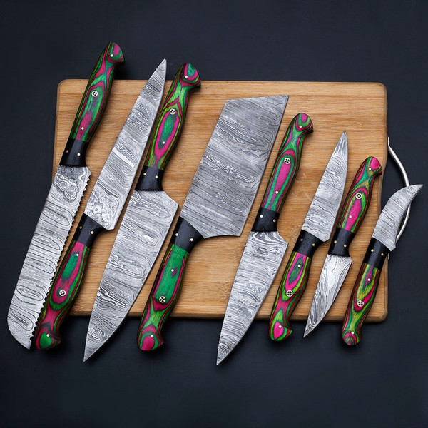 Best knife Handmade Professional Kitchen Damascus Knife Set, 8pcs Best  Damascus Steel Chef Kitchen Knif set With Storage Roll Case Bag, High  Carbon