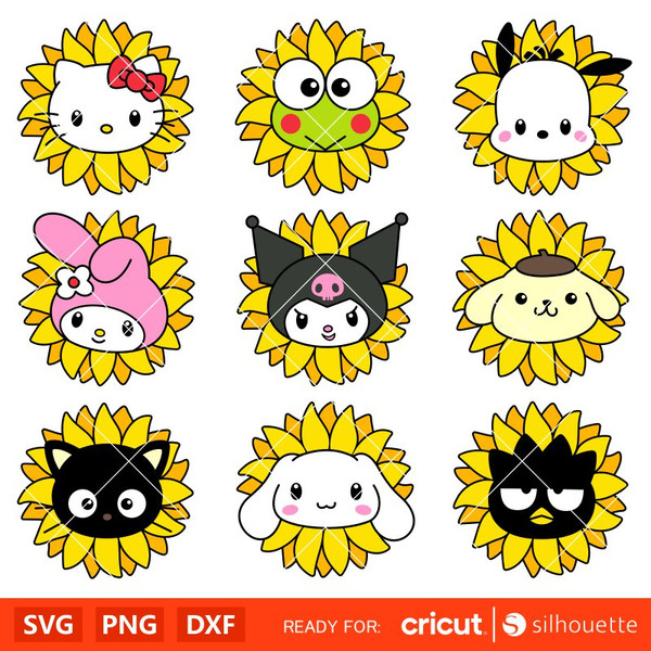 Sunflower Sanrio Characters Bundle Svg, Sanrio Svg, Hello Kitty Svg, Kawaii  Svg, Cricut, Silhouette Vector Cut File