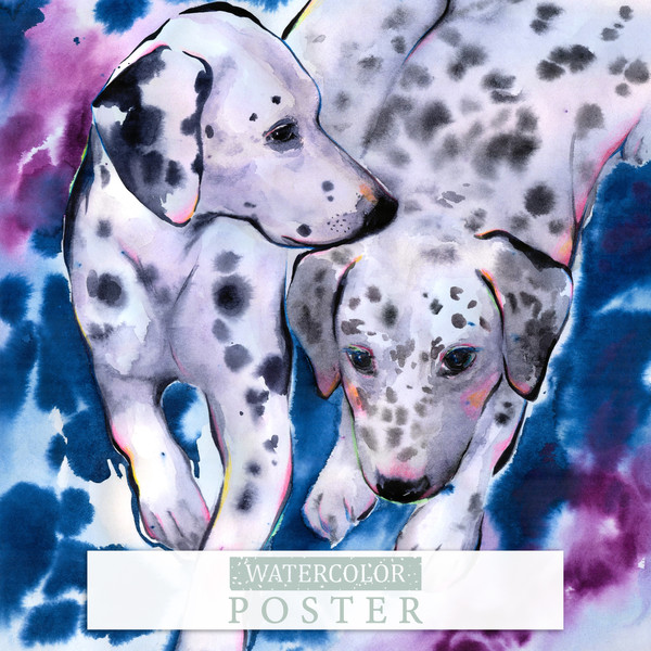 Illustration Watercolor set dalmatian dogs and cats, poster.jpg
